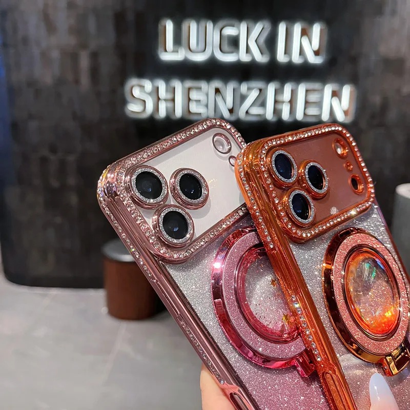 Taco Stand Holder - Luxuriöse Quicksand-Glitzer-Metall-Ständer-Handyhülle, für iPhone 17 16